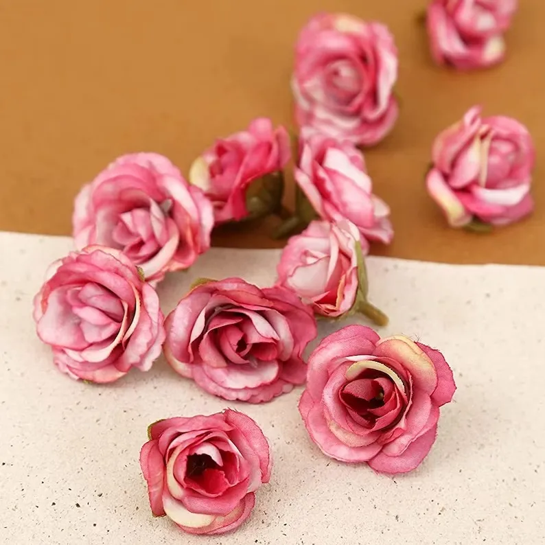 Bunga mawar kecil buatan, bunga mawar kecil berbayang merah muda gaya unik sempurna untuk dekorasi rumah, balkon, dekorasi Festival