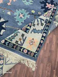 Oushak tejido a mano tradicional azul beige Comprar alfombra Oushak turca moderna 8x10, 10x14 hecho a mano, alfombras vintage y únicas altas - Product Image 4