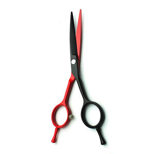 Tijeras de peluquero de alta calidad, tijeras de salón de belleza para corte de pelo con revestimiento negro y rojo con reposapiés para dos dedos - Product Image 6