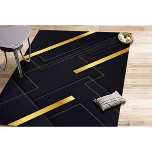 Gold Stripede <b>Rugs</b>, Geometric <b>Rug</b>, <b>Black</b> And Gold <b>Rug</b>, Modern <b>Rugs</b>, Printed <b>Rug</b>,Luxury Velvet <b>Rug</b> - Product Image 2