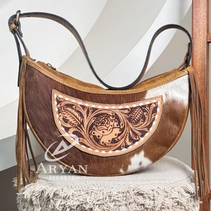 New Design Luxury Crescent Half Moon Bag Hand Tooled Leather Single Shoulder Underarm Bag Elegant Cowhide Leather Bags for Women - Product Image 1