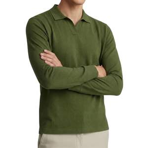 Dark <b>Green</b> Slim Fit Knitted Long Sleeve <b>Polo</b> <b>Shirt</b> Men High Quality Custom Logo Plain Simple Elegant Business Casual - Product Image 2
