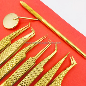 Meilleures pinces à épiler en acier inoxydable antistatiques à volume doré de marque privée, pointe en fibre, prise parfaite, 45/90 degrés, extension de cils, miroir - Product Image 2