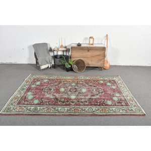 Alfombra turca Vintage, patrón de retales rojo y verde clásico, área grande, 5,4x8,3 pies, Material de lana, látex para pasillo rectangular adolescente - Product Image 1