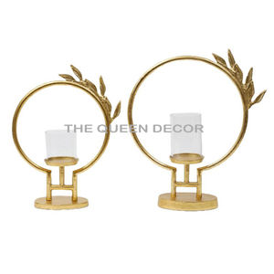 Latest Arrival Aluminum Metal Unique Shape Two <b>Tea</b> <b>Light</b> <b>Gold</b> Finish With Glass Decorative Candle <b>Holder</b> Lighting Accent - Product Image 2