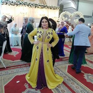 Handmade Yellow <b>Purple</b> Moroccan Caftan Casual Style Silk Anti-Static Traditional Muslim Clothing Breathable Crystal Muslims - Product Image 3