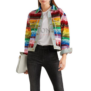 Automne mode veste courte décontractée pour femmes coloré recadrée coton Sequin Denim longueur personnalisée caractéristique respirante - Product Image 1