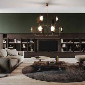 Luxury Modern Living Room <b>Wall</b> <b>Unit</b> Italian Style Wooden <b>TV</b> Stand Cabinet with LED Light Glass Display Showcase Custom Furniture - Product Image 1