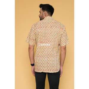 <b>Yellow</b> Floral Block Printed Men's Half-<b>Sleeve</b> <b>Shirt</b> Summer Beach Vibe Casual Top 100% Cotton - Product Image 6