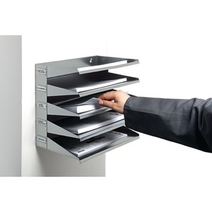 Estación de clasificación de 5 compartimentos en acero galvanizado, color gris claro RAL 7035, con bandejas para archivos, dimensiones H330 x L360 x P250 mm - Product Image 3