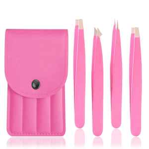 Best Professional Top Rated Slanted Tip Stainless Steel Reusable Eyebrows <b>Tweezers</b> Set of 4PCS - Product Image 1