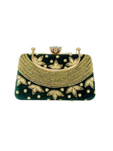 กระเป๋าคลัทช์ปักลายผ้าสีทองและสีดำสำหรับผู้หญิงกระเป๋าสุดหรูสำหรับผู้หญิงทำในอินเดีย - Product Image 1