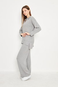 เสื้อสเวตเตอร์คอวีสำหรับผู้หญิงชุดเสื้อถักกางเกงคุณภาพสูงแบบถักมีสไตล์และใส่สบายเหมาะสำหรับใส่ไปสำนักงานทุกวันและโยเกิร์ต - Product Image 3