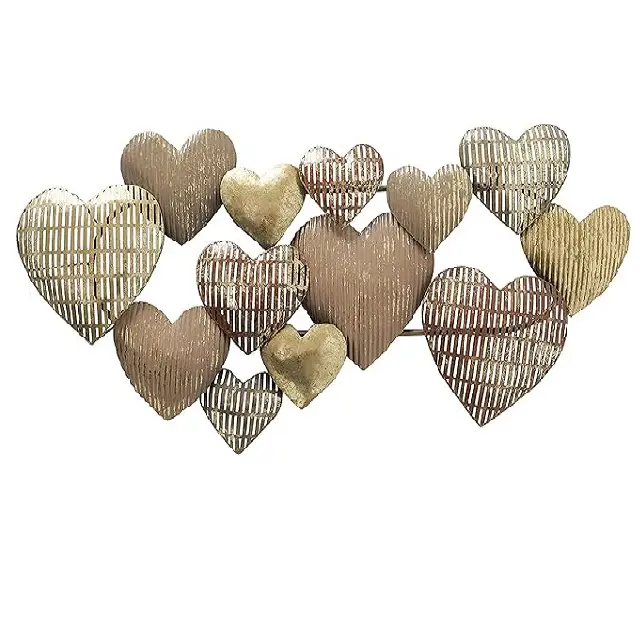 MODERNIST HOME Floating Hearts Abstract Metal Wall Art Sculpture Golden Gilt Dappled Vintage Patina Rust and Pewter Grey
