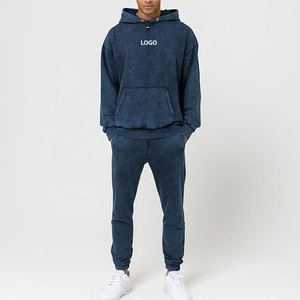 Survêtement surdimensionné personnalisé en coton pour l'hiver pour hommes, sweat à capuche imprimé en détresse, ensembles de survêtements lavés à l'acide, meilleur prix - Product Image 4