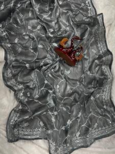 Nouveau lancement Zimichu broderie Saree gris Bollywood séquence travail Banglori soie Blouse haut grossiste inde conçu Bollywood - Product Image 3