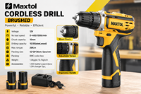 Perceuse électrique sans fil Maxtol D8626 12V, perceuse-visseuse à moteur brossé, mandrin 10 mm, 26 Nm, avec 2 batteries et chargeur