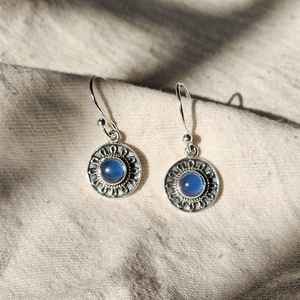 925 argent sterling bleu calcédoine pierres précieuses boucles d'oreilles bijoux en argent vintage vêtements quotidiens boucles d'oreilles saint valentin cadeau pour elle - Product Image 4