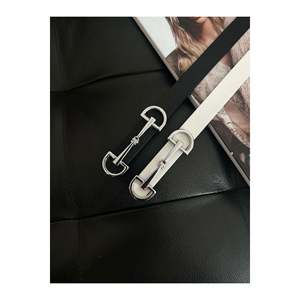 Ensemble de 2 ceintures fines à boucle longue pour femme, ceinture pour veste, ceinture pour chemise, ceinture pour robe - Noir & Blanc - Argent - Product Image 3