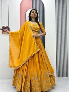 Juego de Lehenga Choli DE BODA amarillo para fiestas para recepción de cóctel de compromiso Sangeet y otras ocasiones - Product Image 3