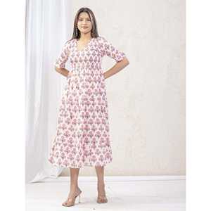 Vestido Casual Elegante de Algodón para Mujer, Color Blanco y Rosa con Estampado de Mariposas, Cintura Elástica, Transpirable, Largo hasta el Suelo, Talla Grande XL, para el Día del Club - Product Image 4