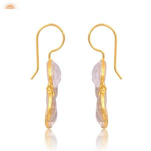 Pendientes Elegantes de Cristal de Cuarzo Plateado con Baño de Oro de 18k, Hermosos Pendientes Hechos a Mano por Fabricantes - Product Image 4