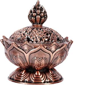 Brûleur d'encens en métal fini Antique avec couvercle de trou de feuille cendrier brûleur support de parfum pour la maison et le bureau - Product Image 4