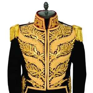 来样定做皇家皇帝夹克制服编织刺绣男士成人定制手工金条金色高品质