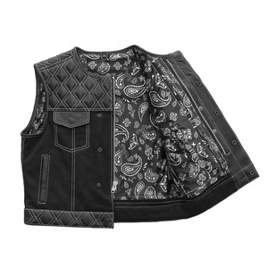 Men's Black Quilted Moto Biker <b>Vest</b> PU Leather Anti-Wrinkle Quick Dry Winter Windproof Outer Wear Regular Fit Pockets Print - Product Image 3