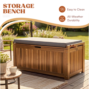 Banc de jardin et mobilier d'extérieur en bois d'acacia massif de haute qualité avec boîte de rangement et coussin - Product Image 6