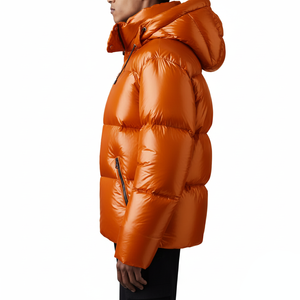 Veste d'hiver de luxe pour homme avec logo personnalisé, imperméable, coupe-vent, respirante, à capuche, rembourrée en duvet, avec fermeture éclair sur le devant - Product Image 5