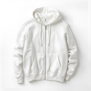 Sweat à capuche en coton blanc vierge 2 fermetures éclair 260GSM pull en polaire léger avec options de marque privée OEM/ODM impression personnalisée - Product Image 5