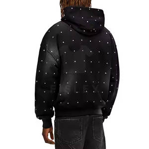 Sweat à capuche en molleton français 100% coton surdimensionné pour homme, logo personnalisable, vêtement décontracté d'hiver avec détails en strass - Product Image 3