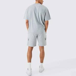 Conjuntos de algodón de alta calidad para hombre, camisetas y pantalones cortos, ropa para hombre, conjunto doble de dos piezas, Fitness ajustado, Color sólido - Product Image 3