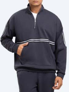 Venta al por mayor OEM logotipo personalizado azul marino oscuro cremallera chándal para hombres manga completa ajuste cómodo perfecto para ropa casual y deportiva - Product Image 3