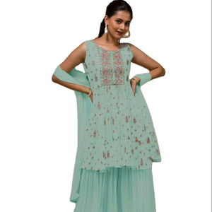 Nouveaux costumes de fausse georgette lourde de concepteur avec le travail de broderie avec Dupatta pour la vente à l'exportation de l'Inde pakistanaise traditionnelle - Product Image 1