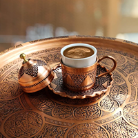 Service à café turc de luxe fait main brodé motif raisin de Gaziantep pour 6 personnes, tasses et soucoupes en métal, plateau 6 compartiments, écologique et personnalisable