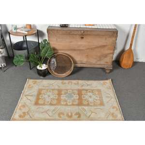 พรมขนสัตว์สีเบจสีน้ำตาล4.1ft 2.5 x คลาสสิกวินเทจตุรกีพื้นที่ขนาดใหญ่แบบสี่เหลี่ยมผืนผ้าการเย็บปะติดปะต่อกันออกแบบสำหรับห้องโถงห้องนอน-ด้านหลังของยาง - Product Image 2