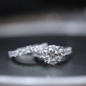Round Cut Diamond Shaped 4 Prong <b>Set</b> Bridal <b>Set</b> For <b>Women</b> - Product Image 3