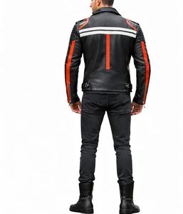 <b>Men</b> Slim Fit Leather <b>Jacket</b> with Sporty Orange Accent and Zip Closure - Product Image 5