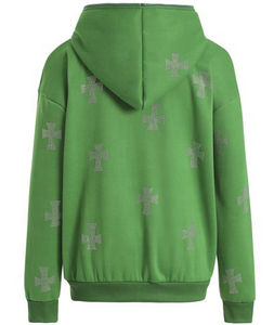 Sweat à capuche Streetwear en coton mélangé, vêtements d'automne et d'hiver avec strass, pull à capuche imprimé avec logo brillant - Product Image 2