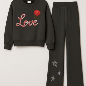 ชุดวอร์มฤดูหนาวของเด็กผู้หญิงชุดวิ่งมีฮู้ด3D พลอยเทียมสีซีดระบายอากาศได้ดีชุดวิ่งงานปักลายหินตามต้องการ - Product Image 1