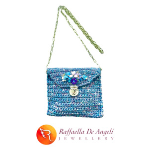 Borsa a tracolla blu e <span class=keywords><strong>viola</strong></span> all'uncinetto realizzata a mano in italia - Product Image 4