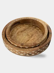 Plateau de service rond de qualité supérieure 2026 pour collations et aliments, plateau en bois avec travail en nacre, plateaux pour ustensiles de cuisine - Product Image 2