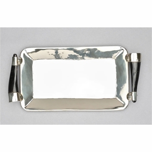 Plateau en métal martelé décoratif en gros, plateau de service alimentaire plaqué argent avec poignée en corne de résine, plateau rectangulaire pour l'affichage de bijoux - Product Image 5
