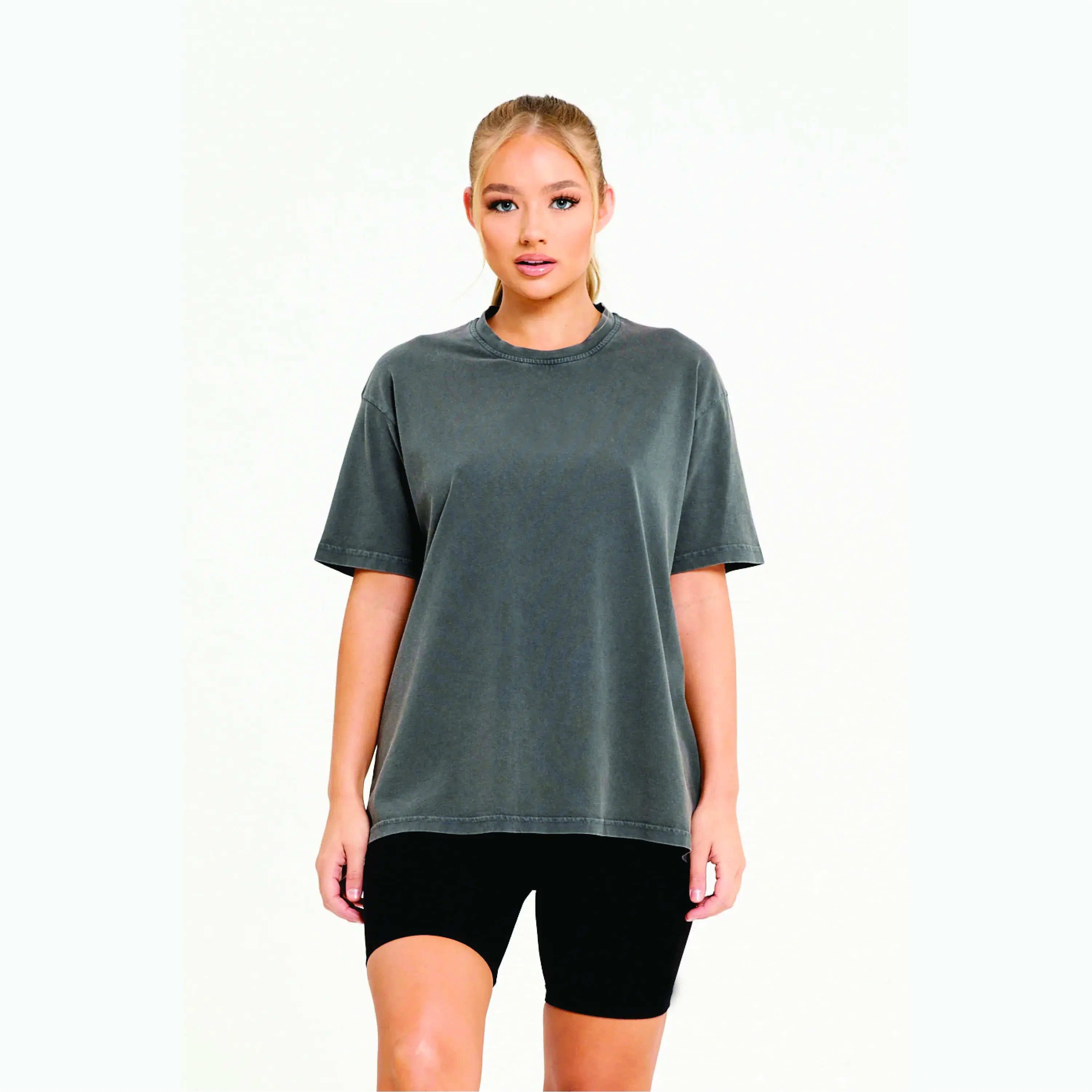 Pasokan produsen Drop bahu 220g 100% katun kebesaran T-shirt kustom cetak Unisex kosong wanita bernapas T Shirt