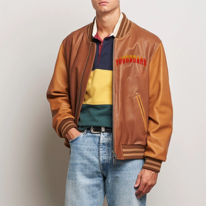 2025 New Arrived Pure Cowhide Leather Fall Winter <b>Baseball</b> <b>Jacket</b> <b>for</b> <b>man</b> Custom Embriordery logo Plus Size Varsity <b>Jacket</b> - Product Image 1
