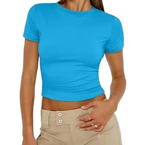 Top Corto de Manga Corta para Verano, Top Básico Ajustado para Gimnasio y Entrenamiento - Product Image 1