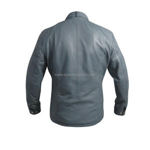 Chaqueta de cuero genuino para hombre, de alta calidad, con cuello alto y cuatro bolsillos. - Product Image 4