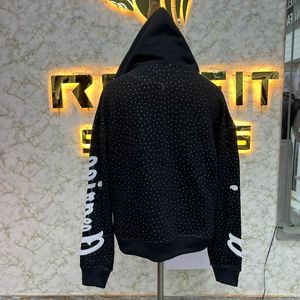 Sudadera con Capucha y Cremallera Personalizada, Chaqueta con Cremallera y Pedrería, Lavado Ácido, Estilo Vintage, Sudadera de Forro Polar para Hombre, Ropa Urbana - Product Image 3